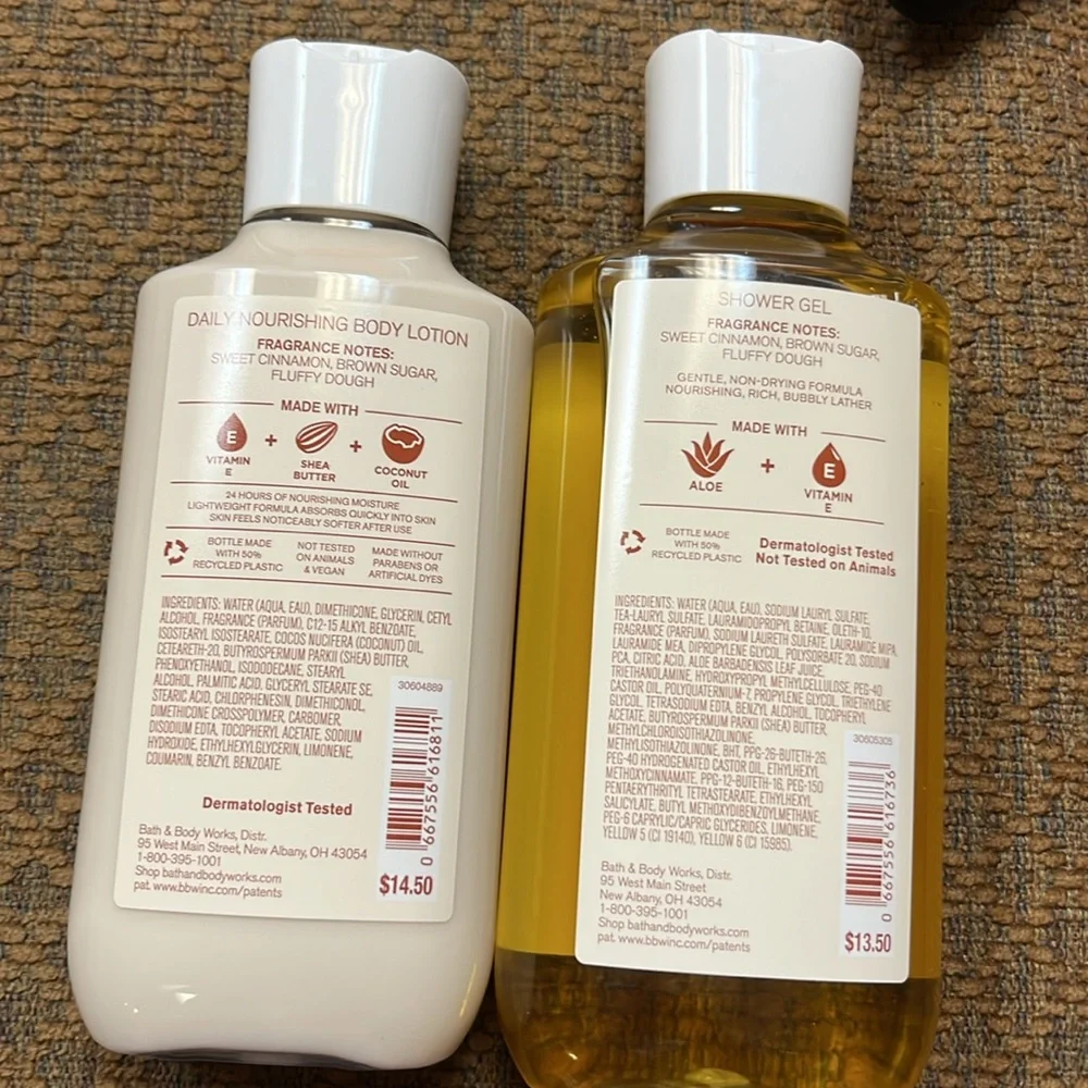 Bath and body cinnamon donut swirl body wash and lotion